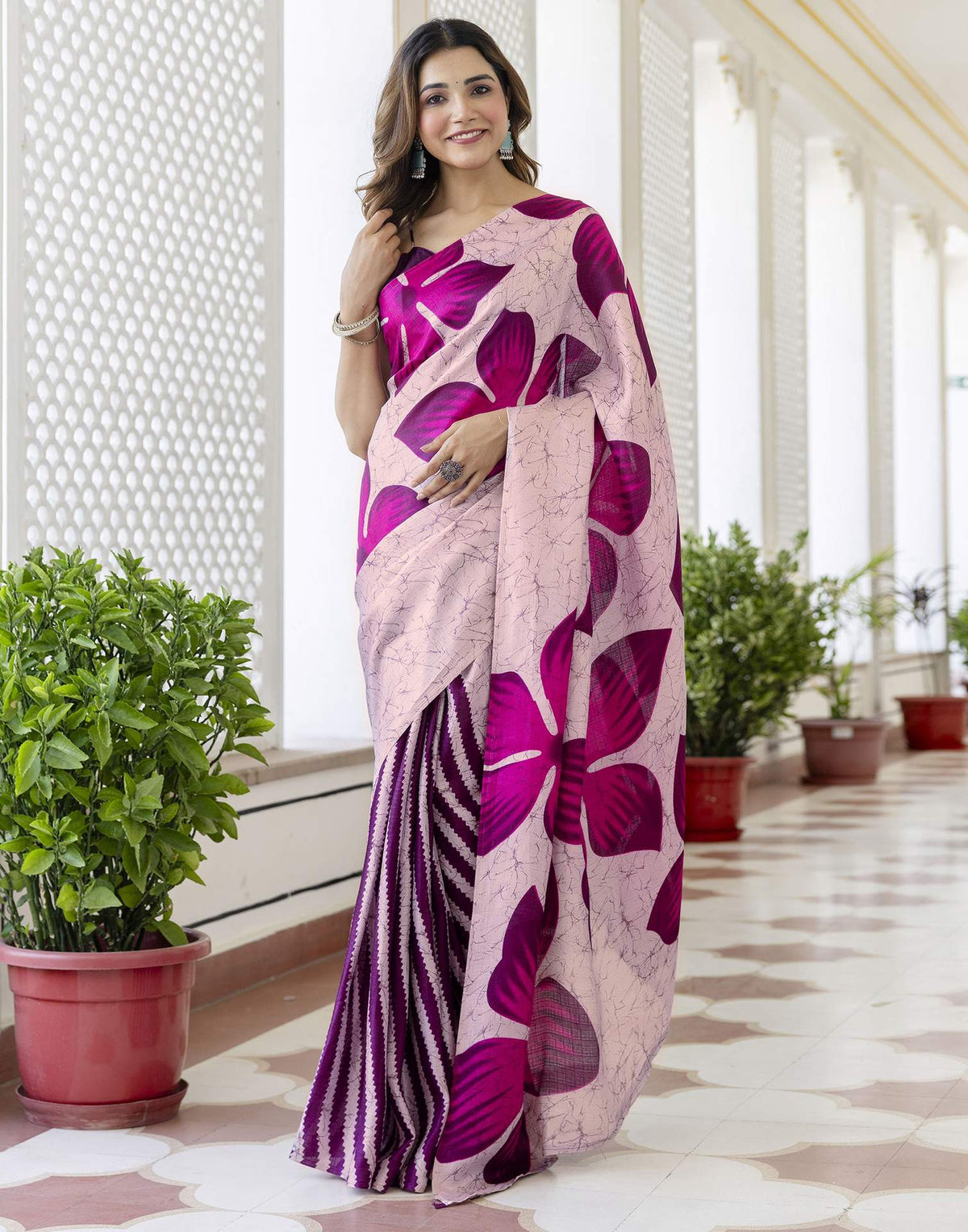 Light Purple Khadi Printed Saree