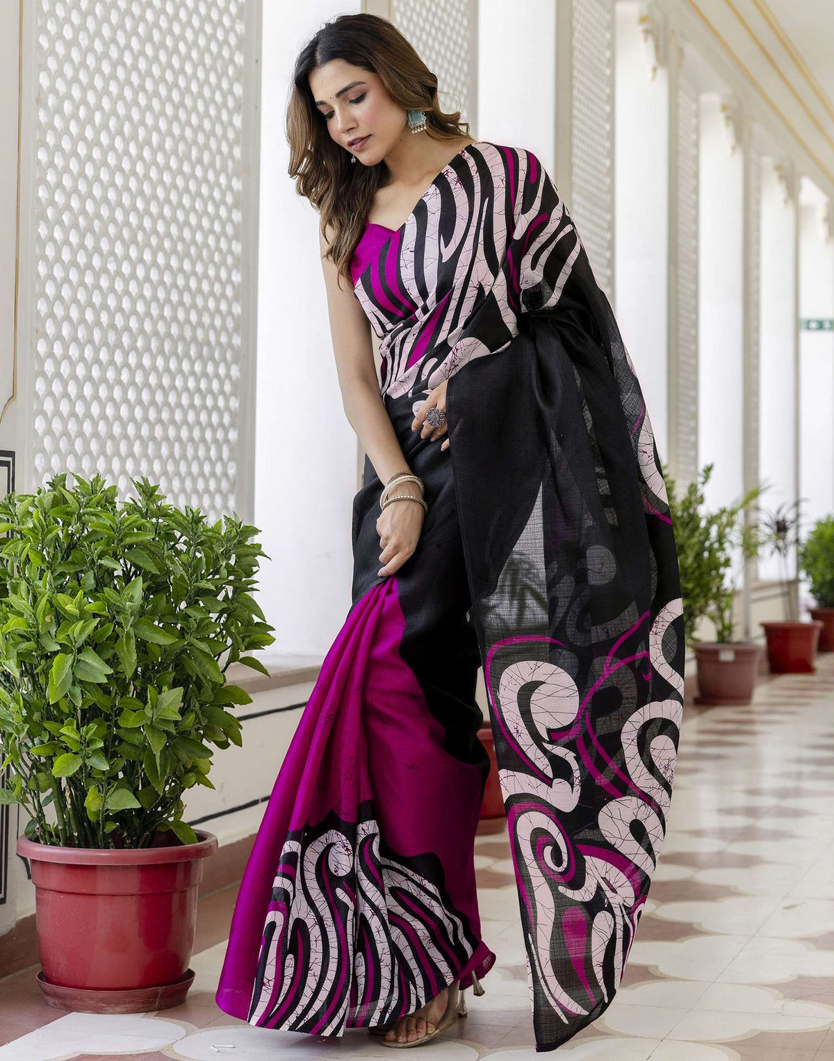 Magenta Khadi Printed Saree