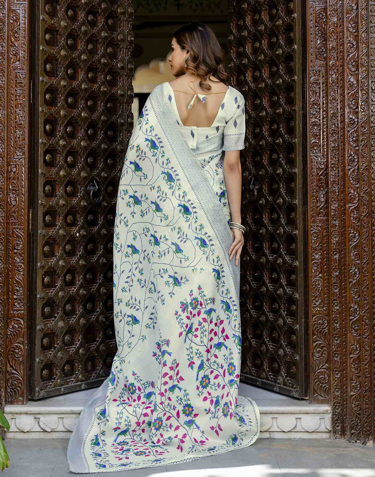 Off White Khadi Printed Saree