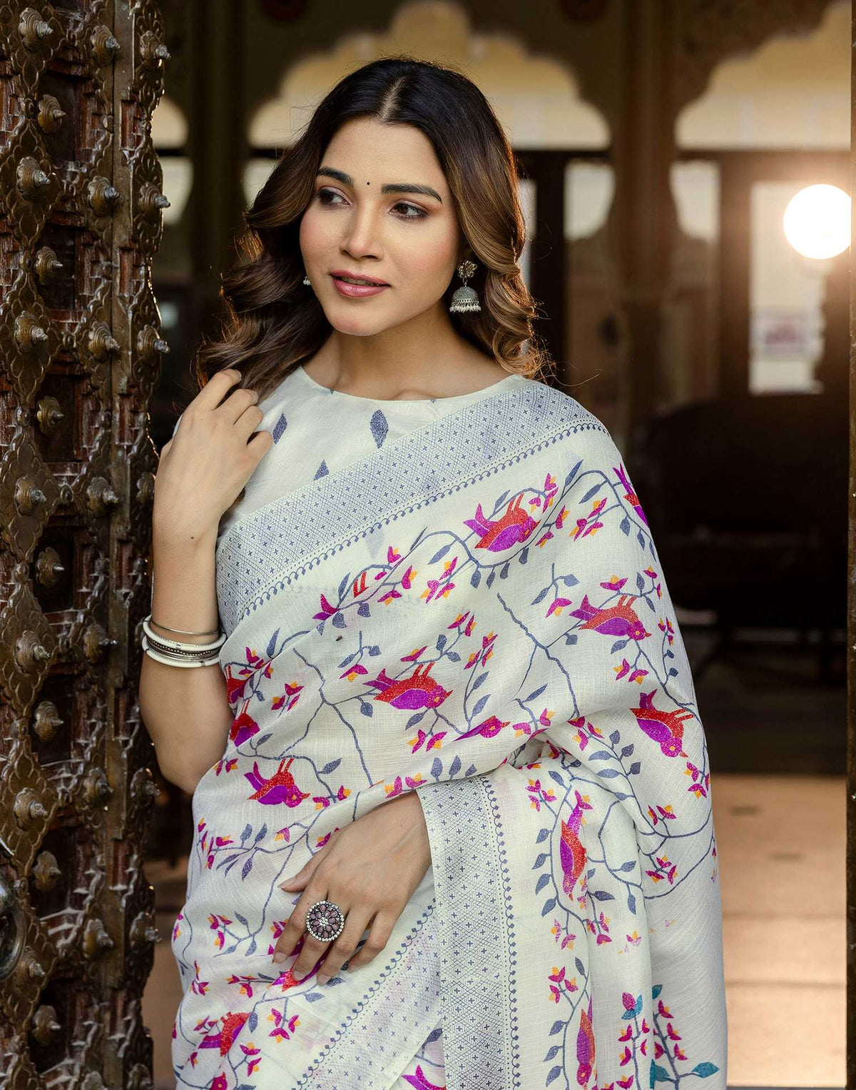Off White Khadi Printed Saree