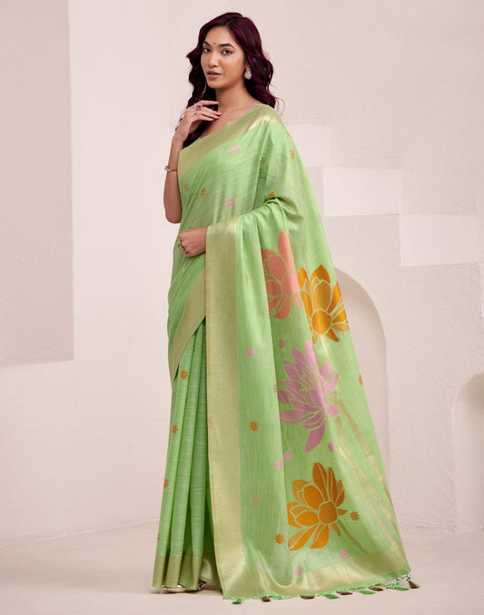 Light Green Linen Woven Saree