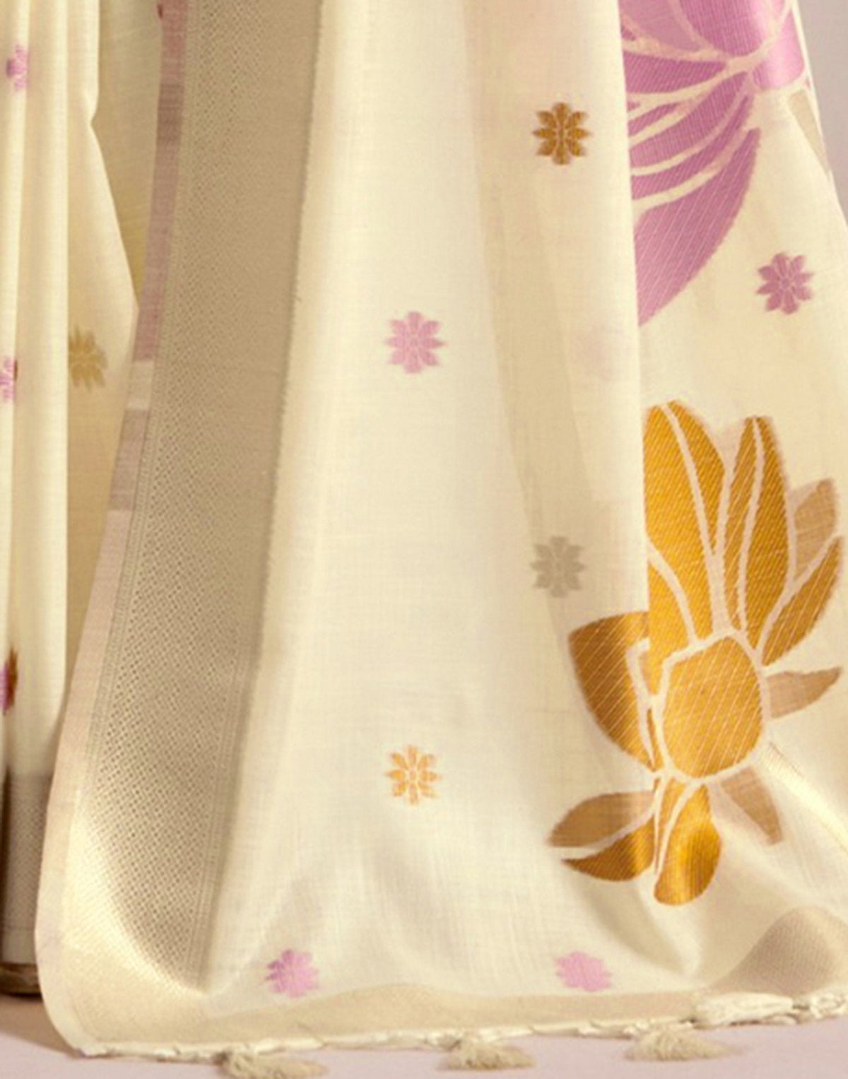 Cream Linen Woven Saree