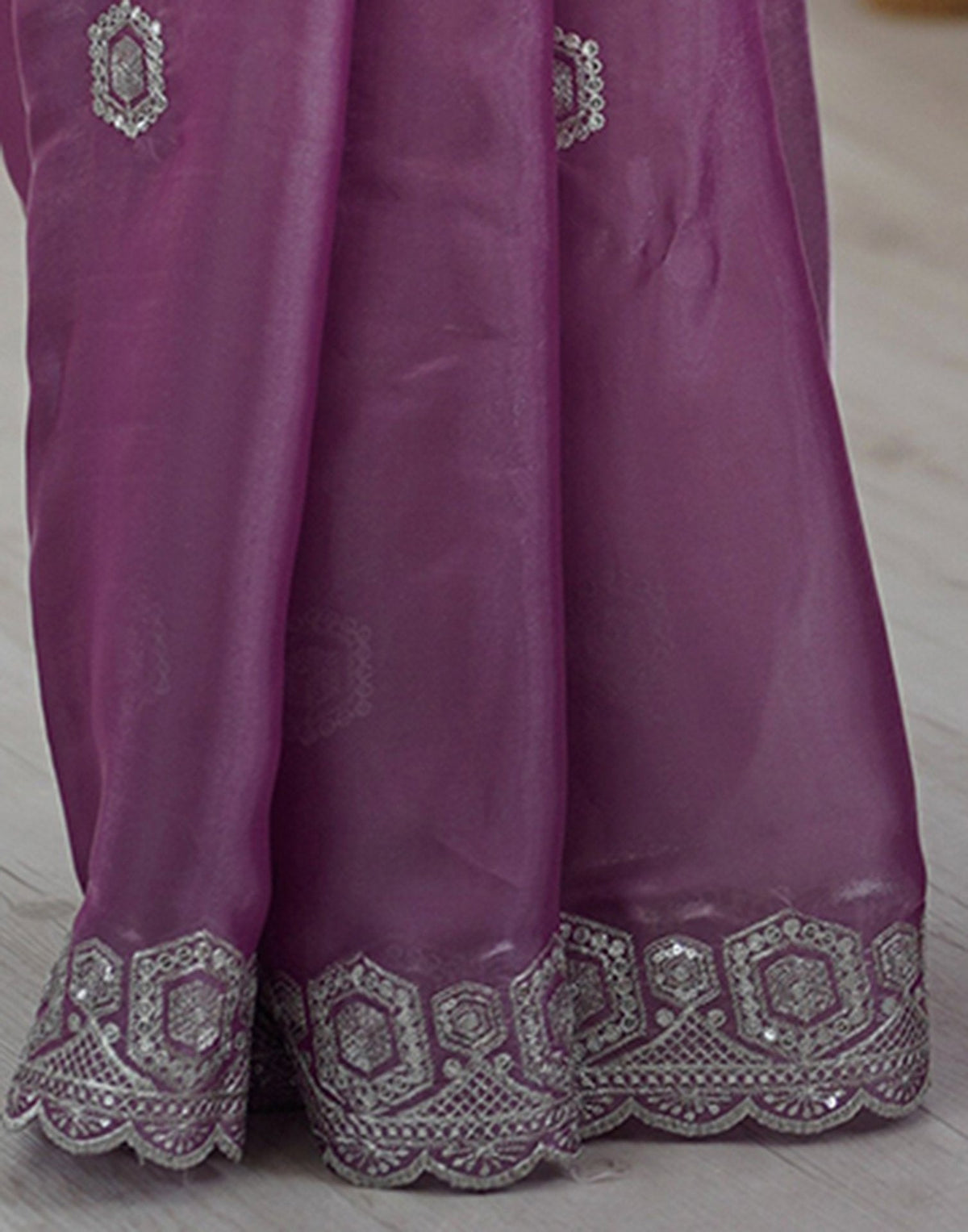 Light Purple Tissue Silk Embroidery Saree