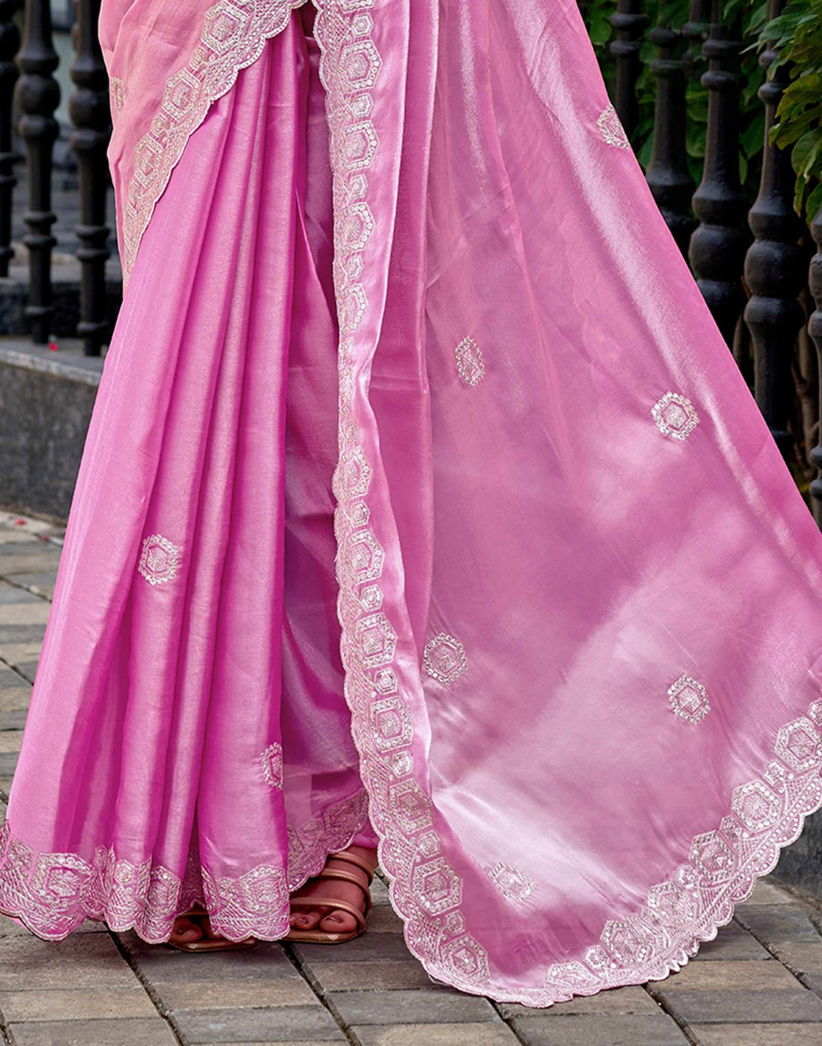 Light Pink Tissue Silk Sequence Embroidery Saree