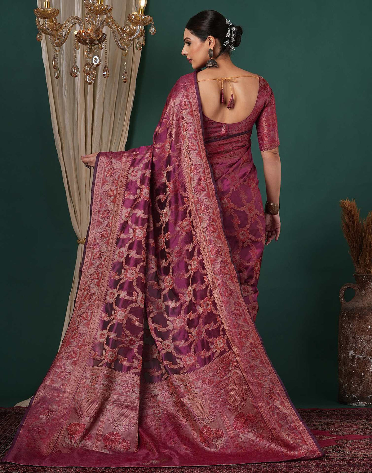 Magenta Silk Woven Saree