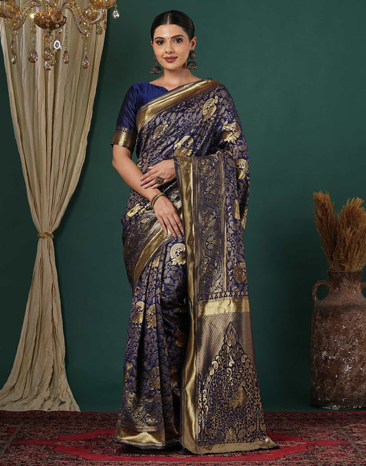 Blue Silk Woven Banarasi Saree