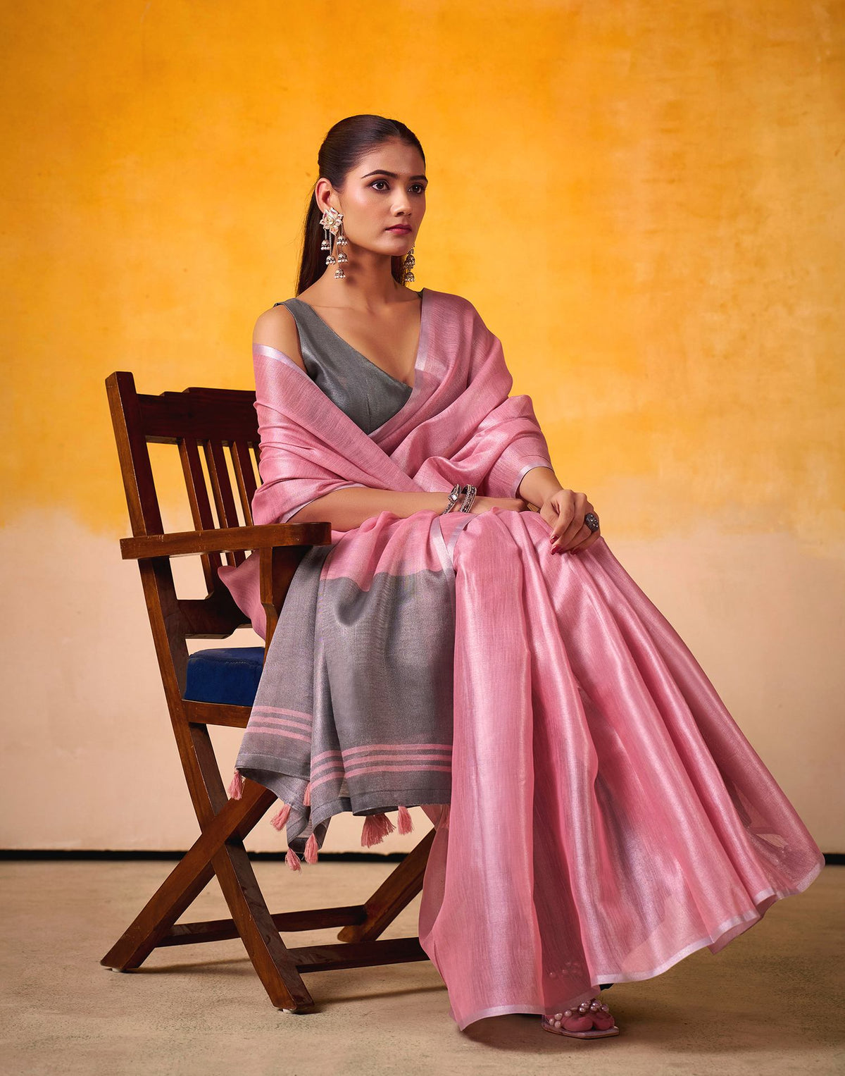 Pink Tissue Silk Woven Plain Saree