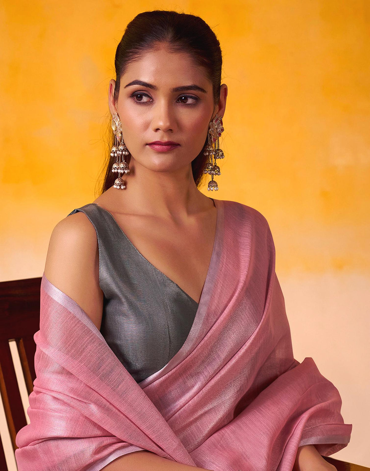 Pink Tissue Silk Woven Plain Saree