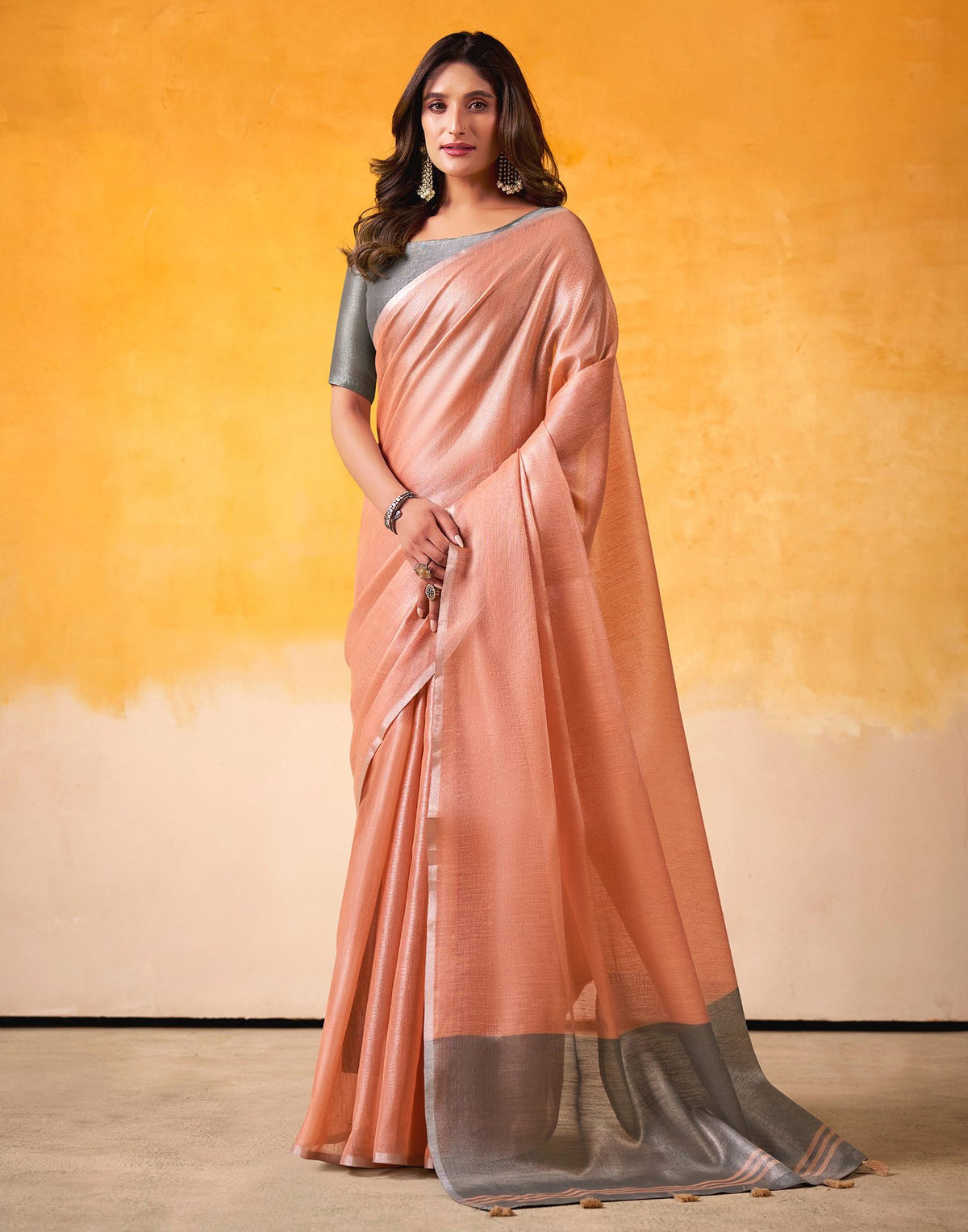 Peach Tissue Silk Woven Saree