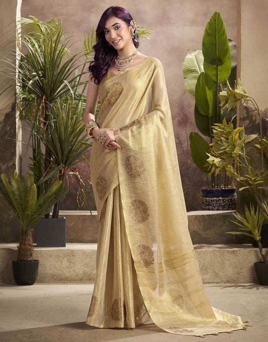 Beige Tissue Silk Woven Saree