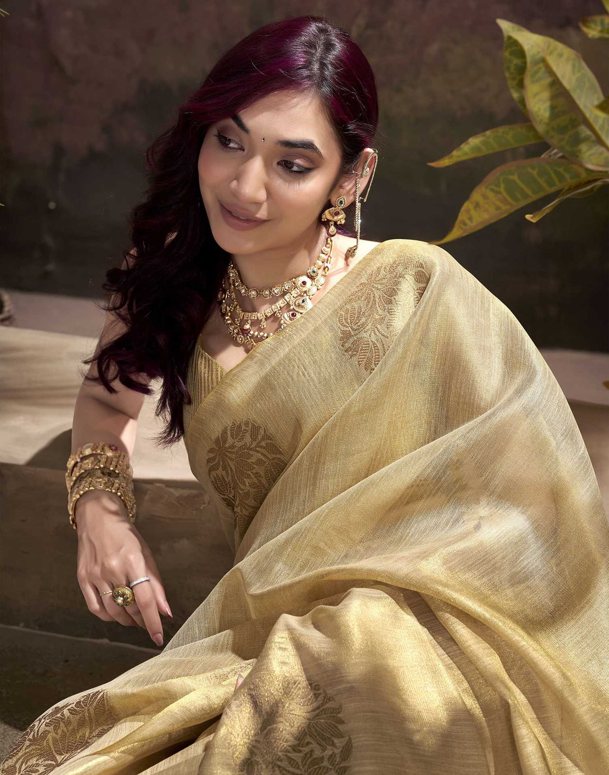 Beige Tissue Silk Woven Saree