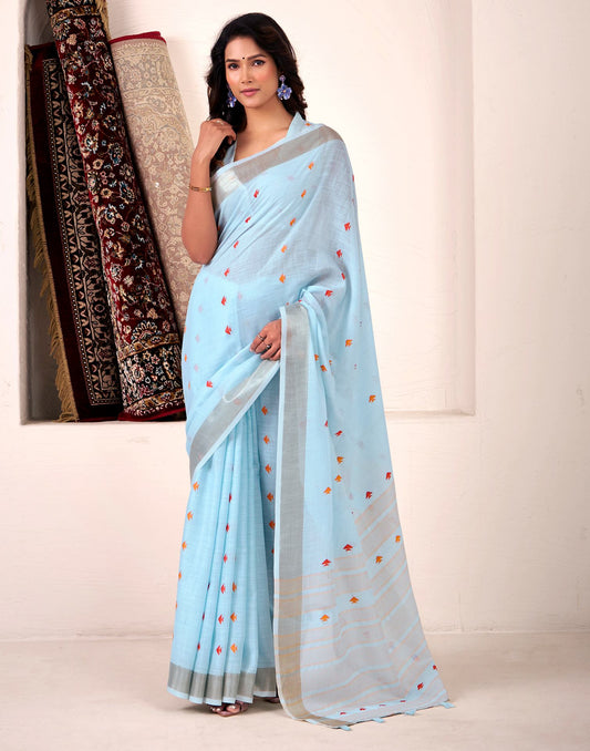 Sky Blue Silk Woven Saree