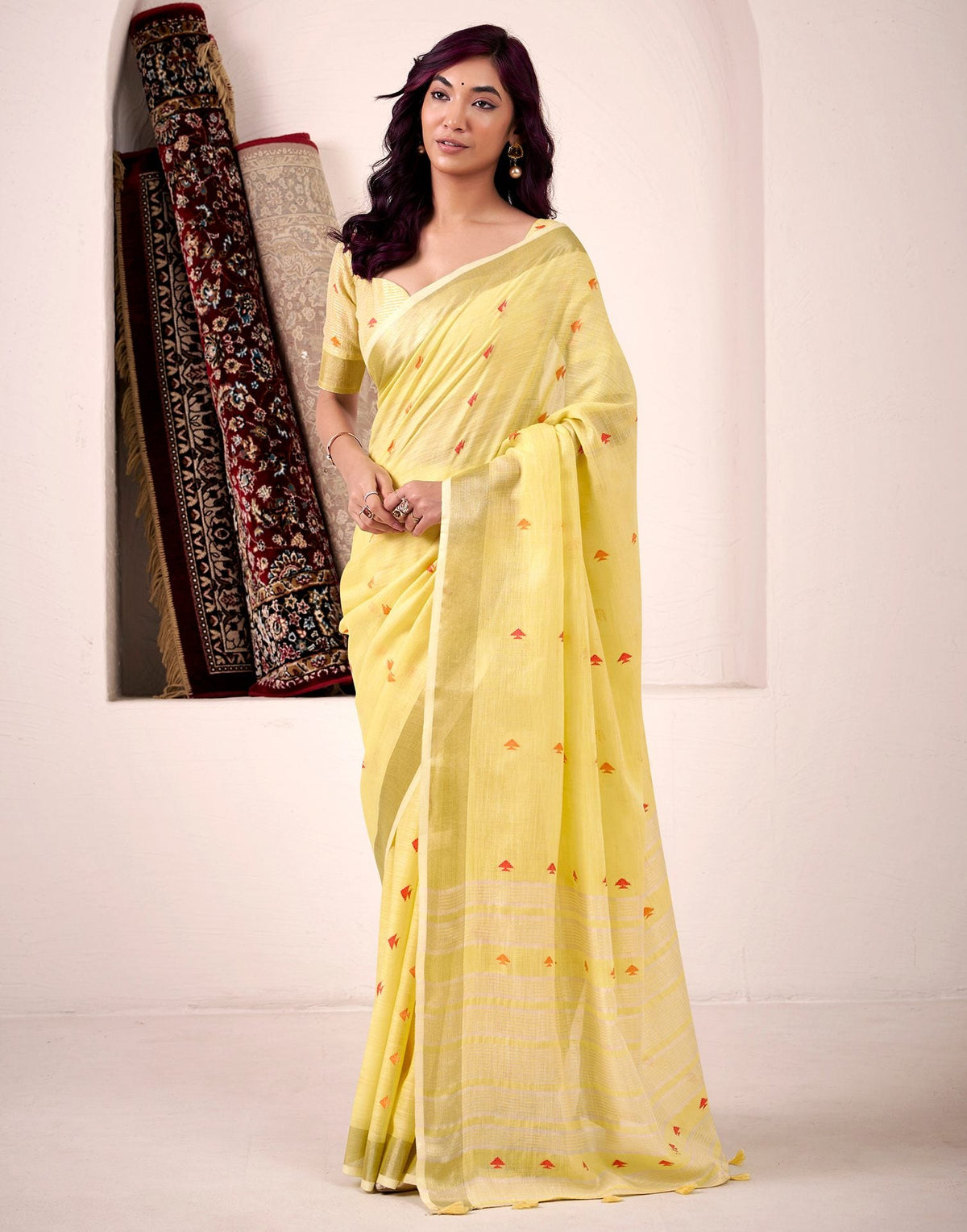 Light Yellow Silk Woven Saree