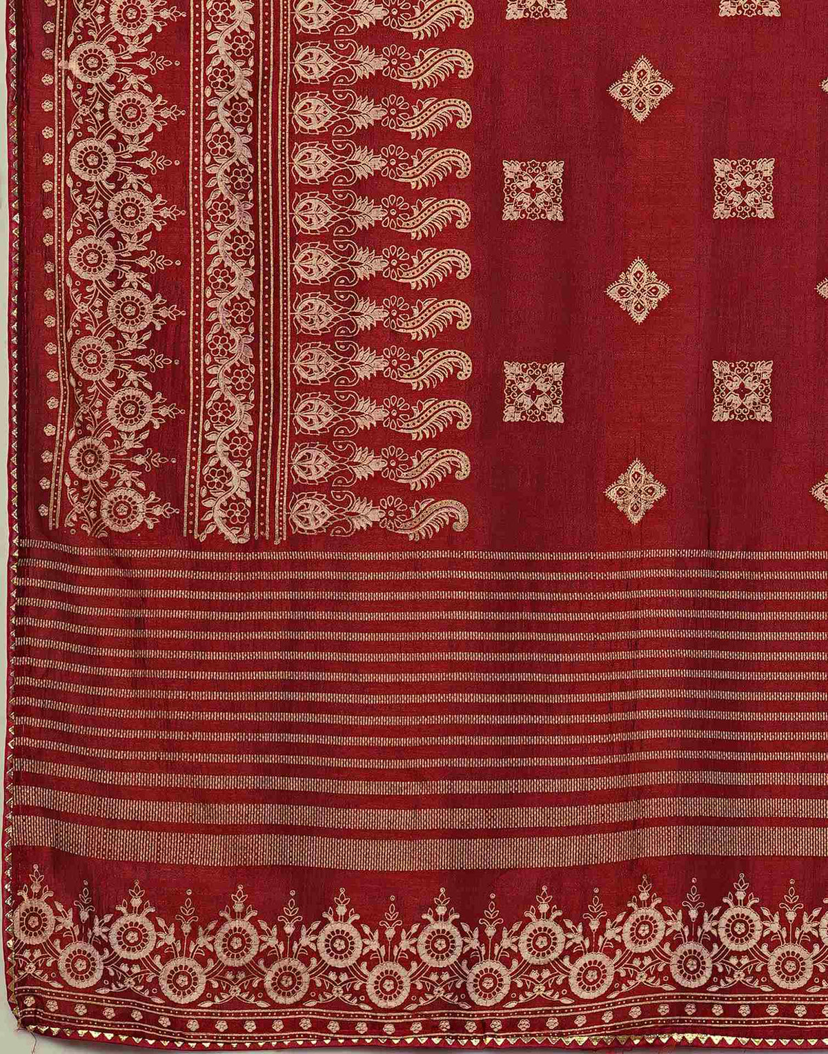 Maroon Silk Foil Printed Saree