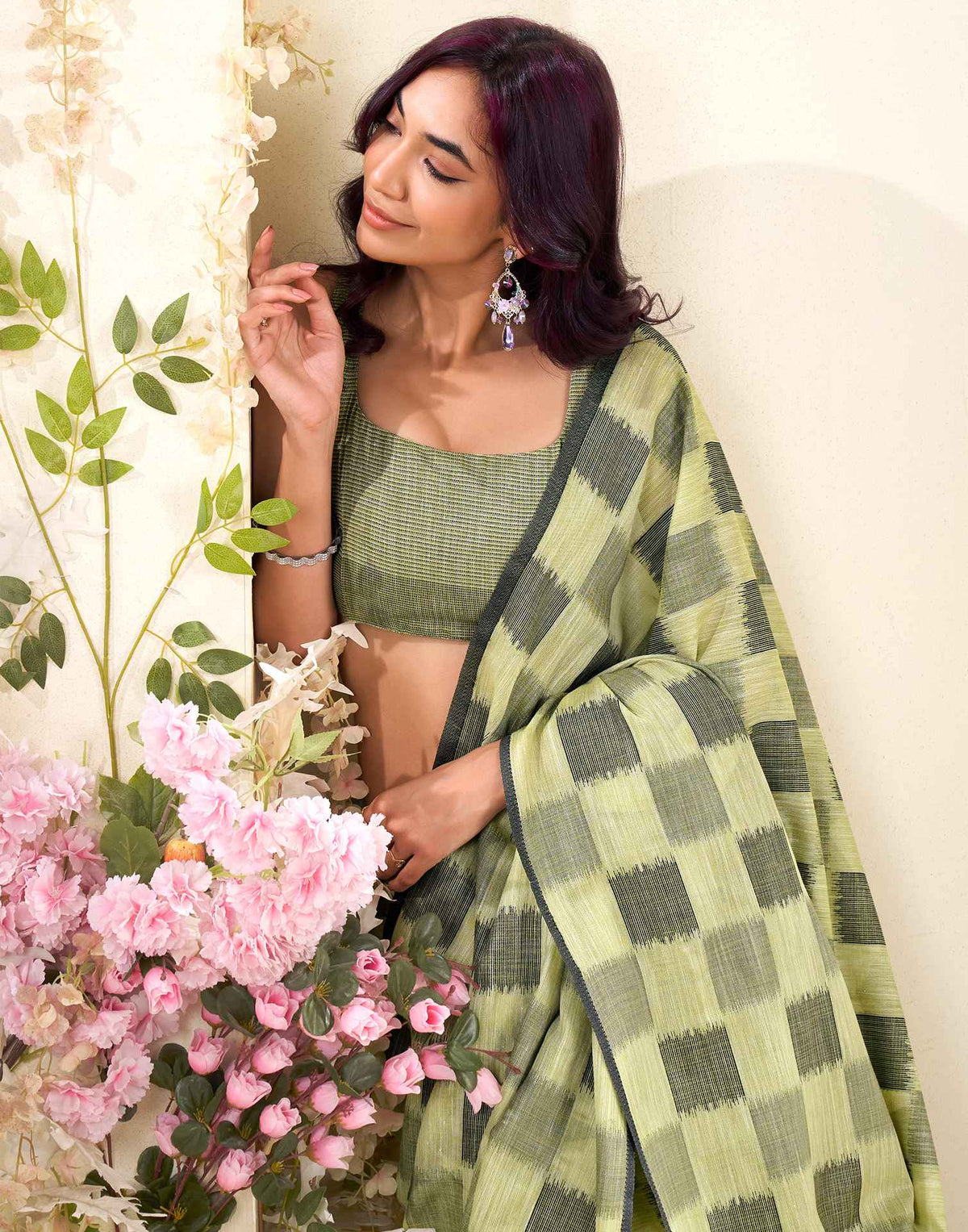Pista Green Silk Woven Saree