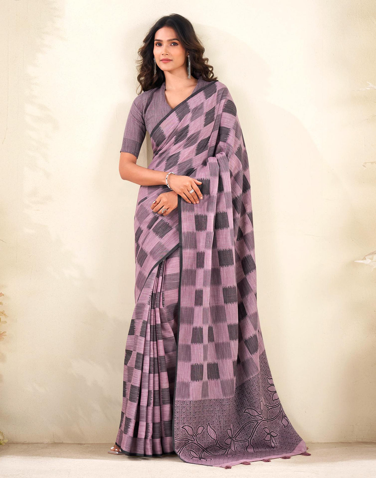 Dusty Pink Silk Woven Saree