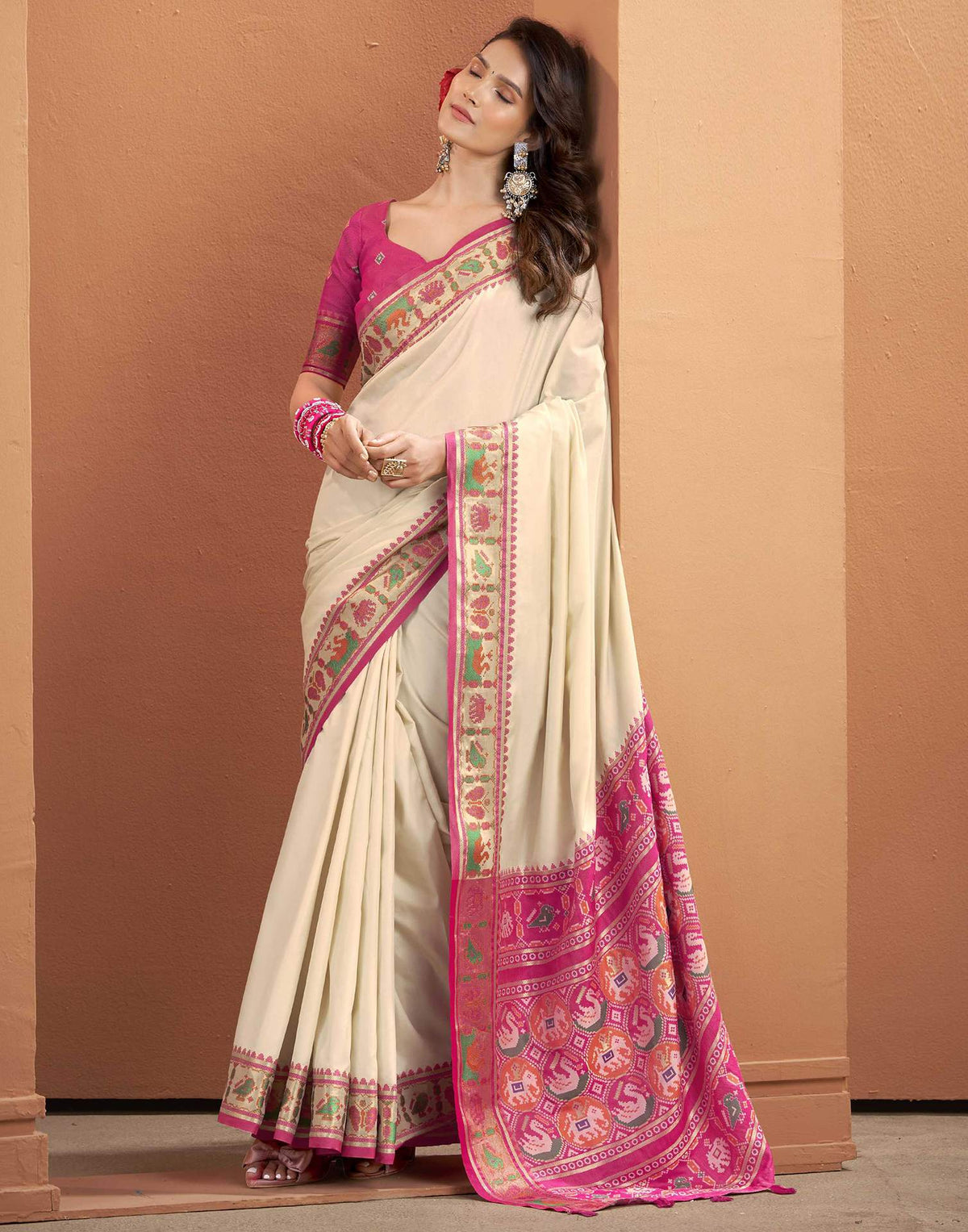 Beige Silk Woven Patola Saree