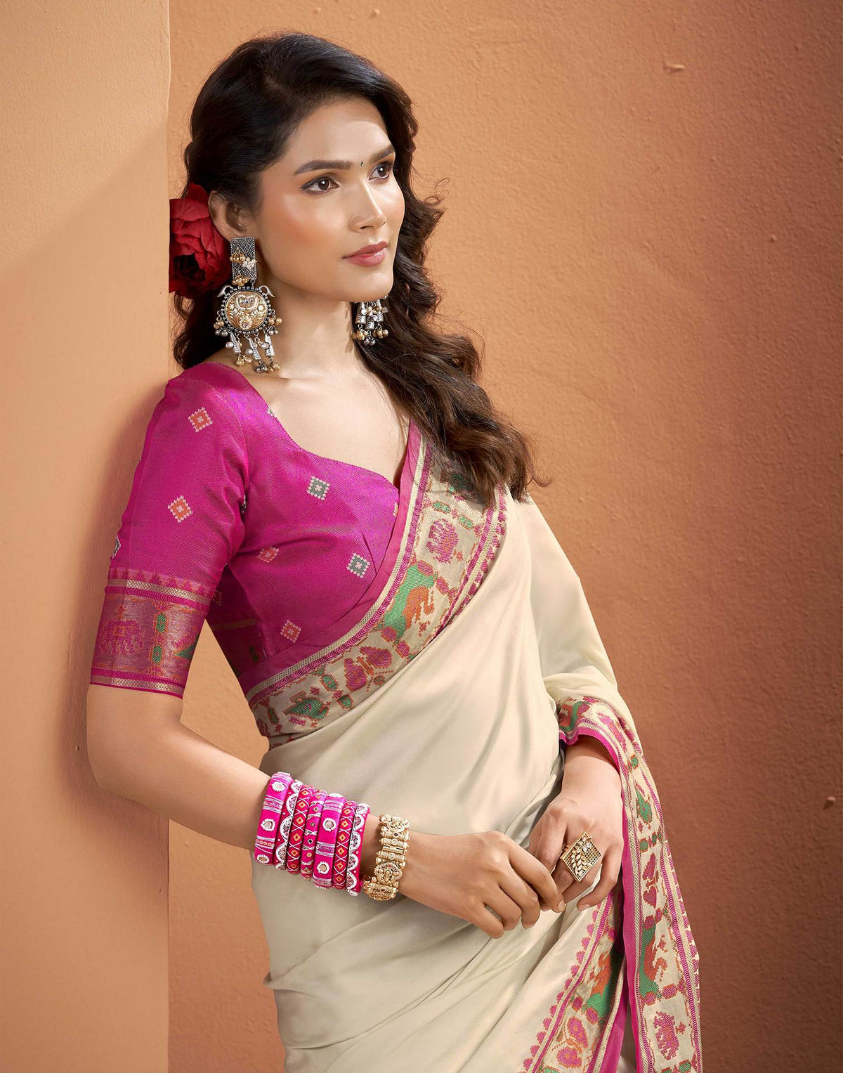 Beige Silk Woven Patola Saree