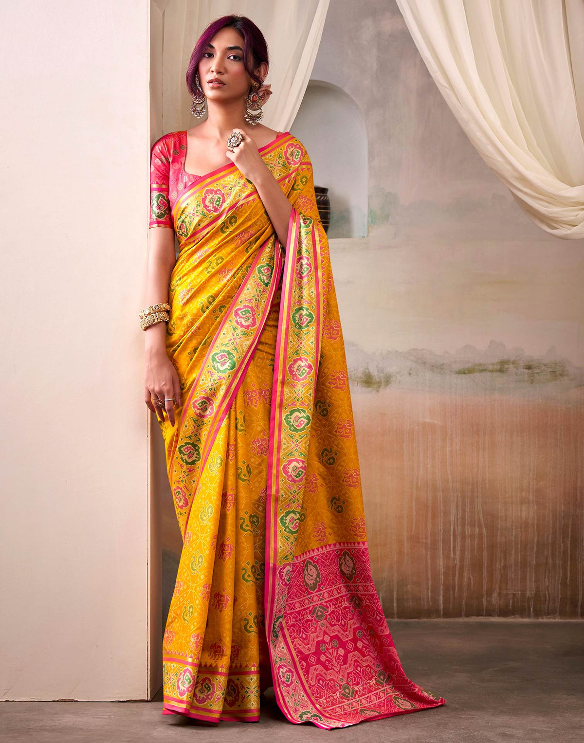 Mustard Yellow Silk Woven Patola Saree