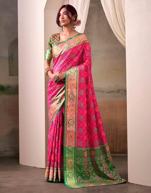 Dark Pink Silk Woven Patola Saree