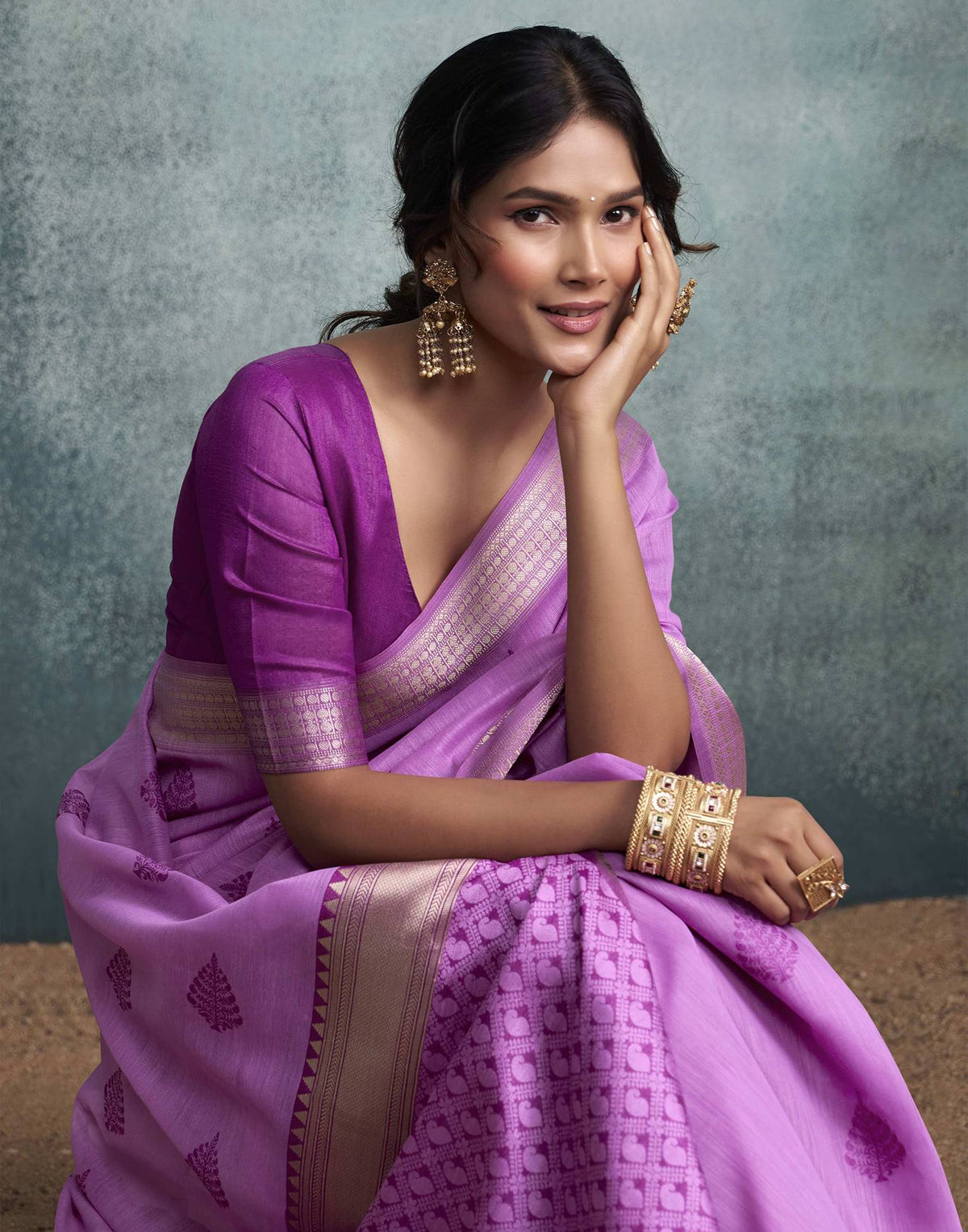 Lavender Pink Cotton Woven Saree
