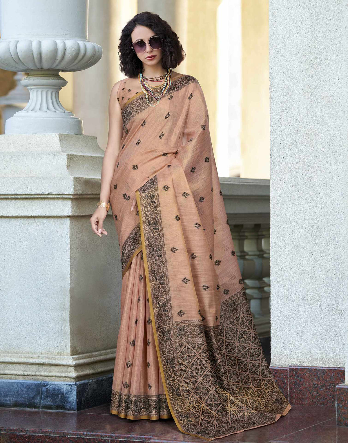 Peach Silk Woven Saree