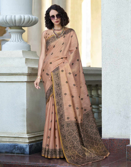 Peach Silk Woven Saree