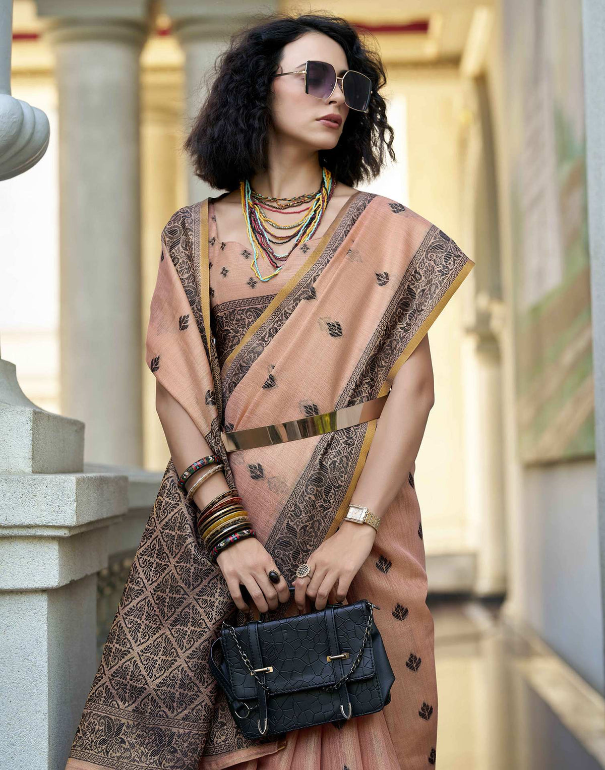 Peach Silk Woven Saree