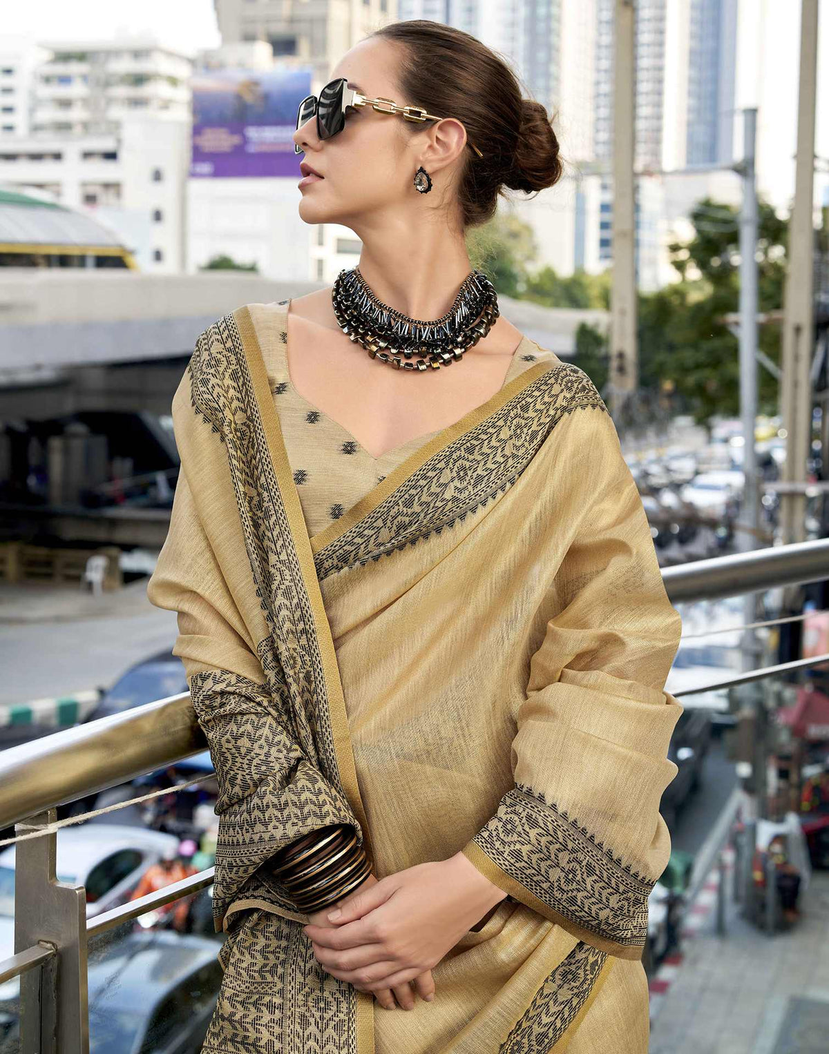 Dark Beige Silk Woven Saree