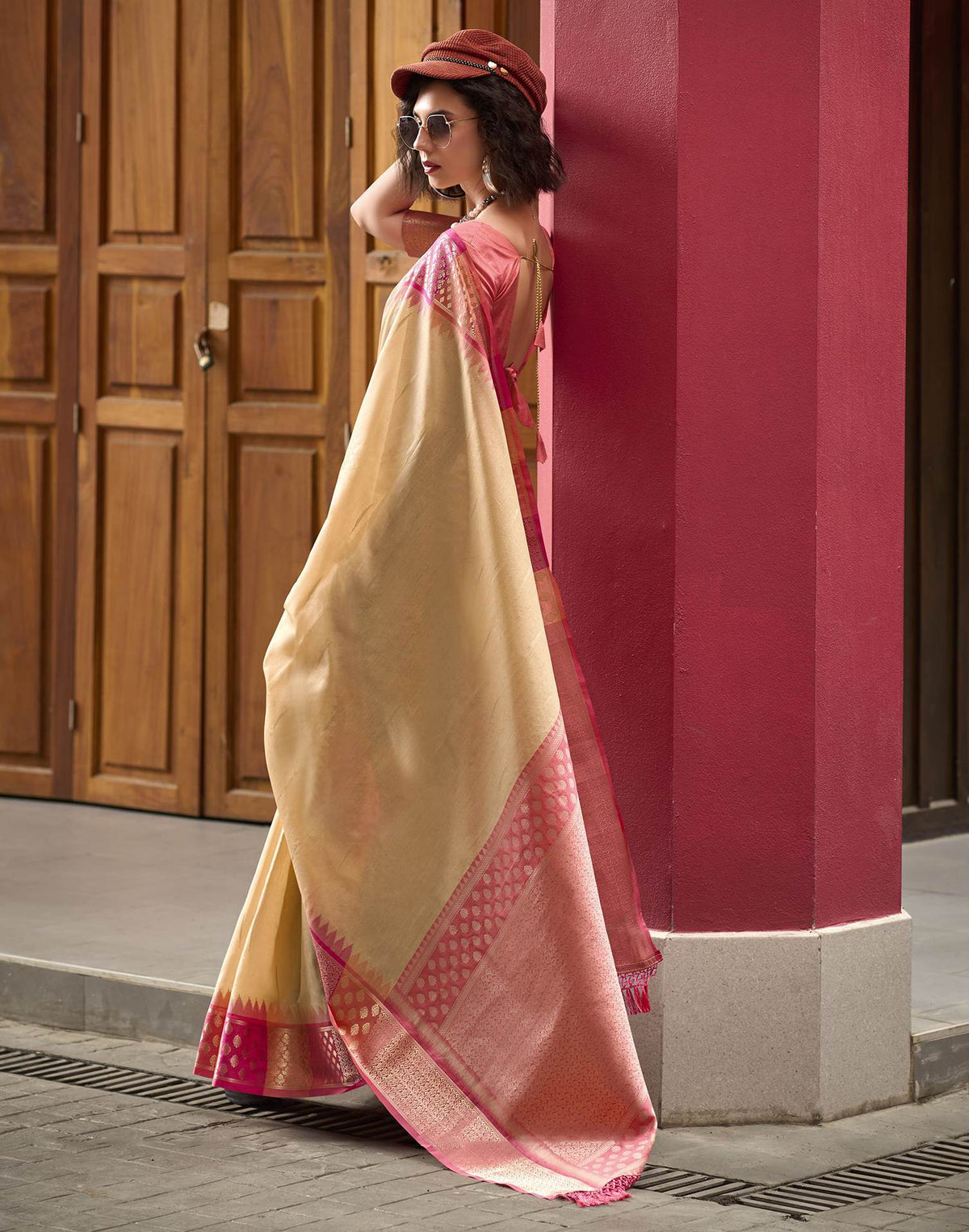 Dark Beige Silk Woven Saree