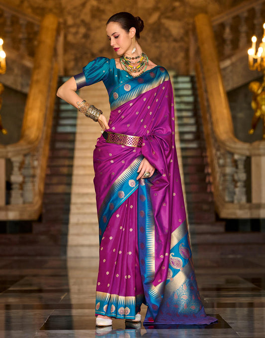 Magenta Silk Woven Banarasi Saree