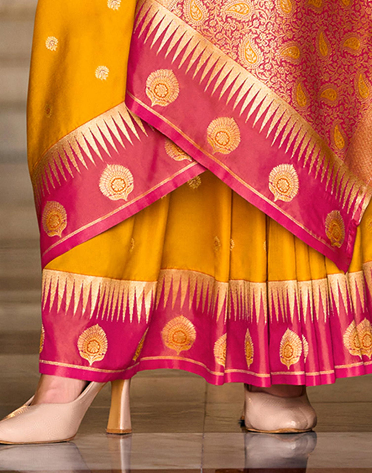 Mustard Yellow Silk Woven Banarasi Saree