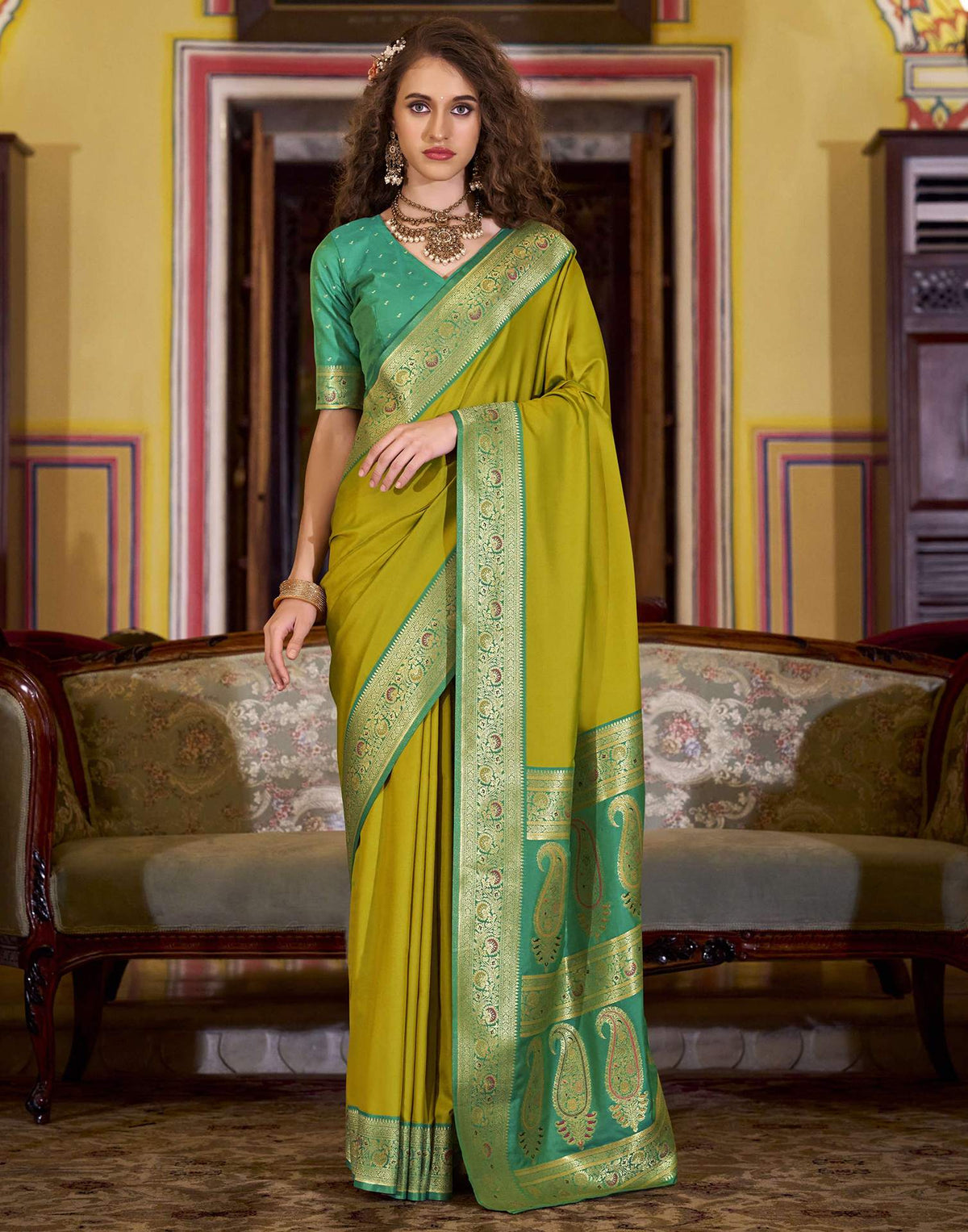 Mehandi Green Silk Woven Saree