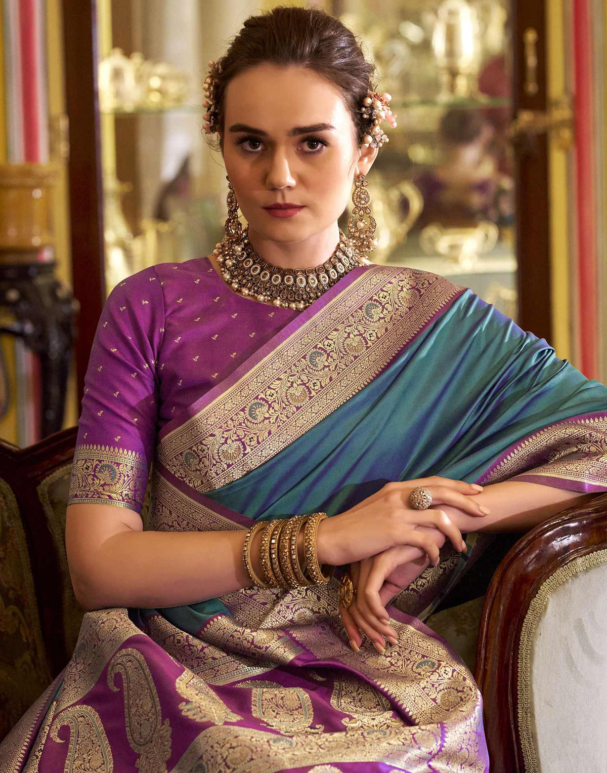 Peacock Blue Silk Woven Saree