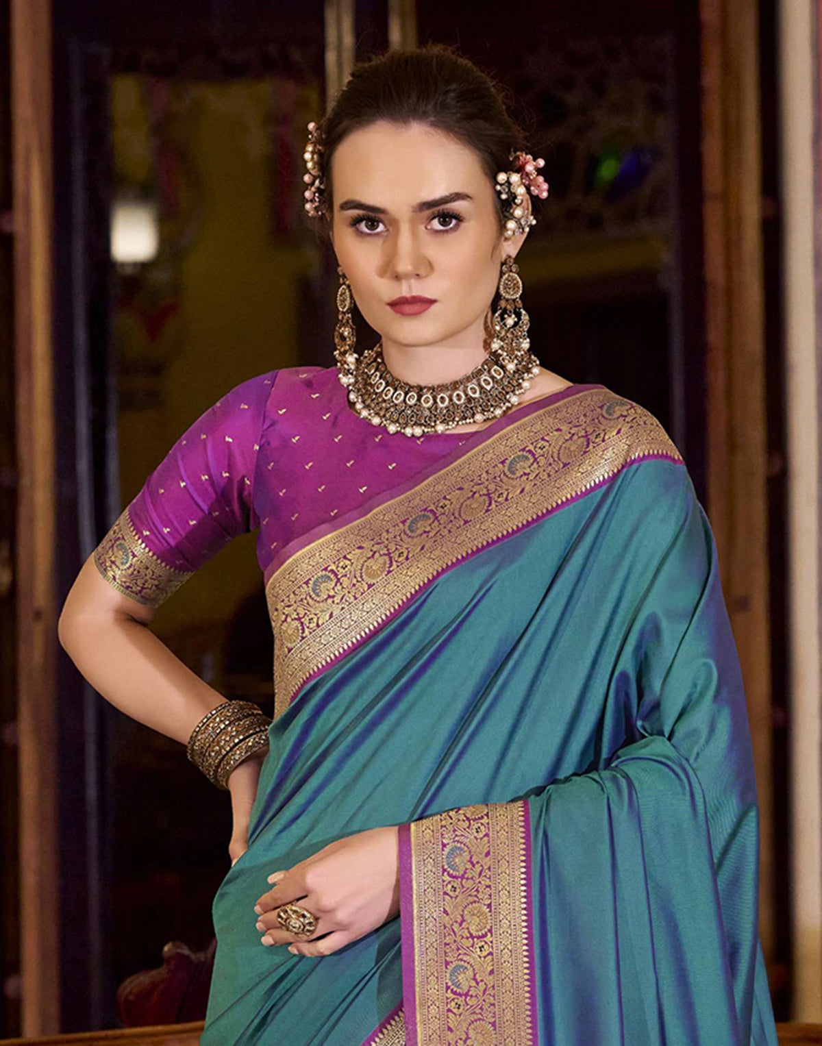 Peacock Blue Silk Woven Saree