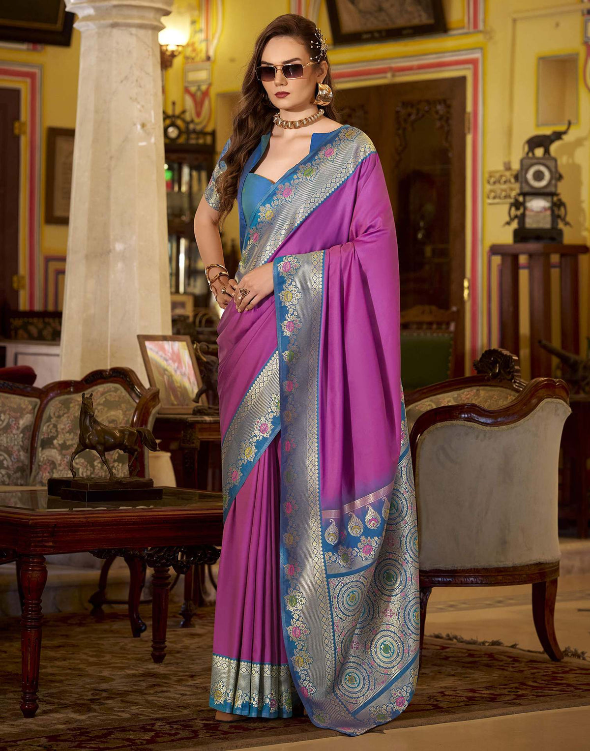 Rani Pink Silk Woven Saree