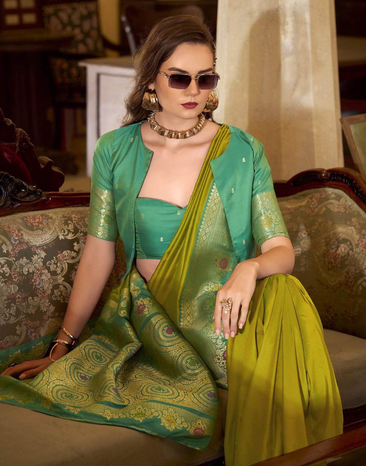 Mehandi Green Silk Woven Saree