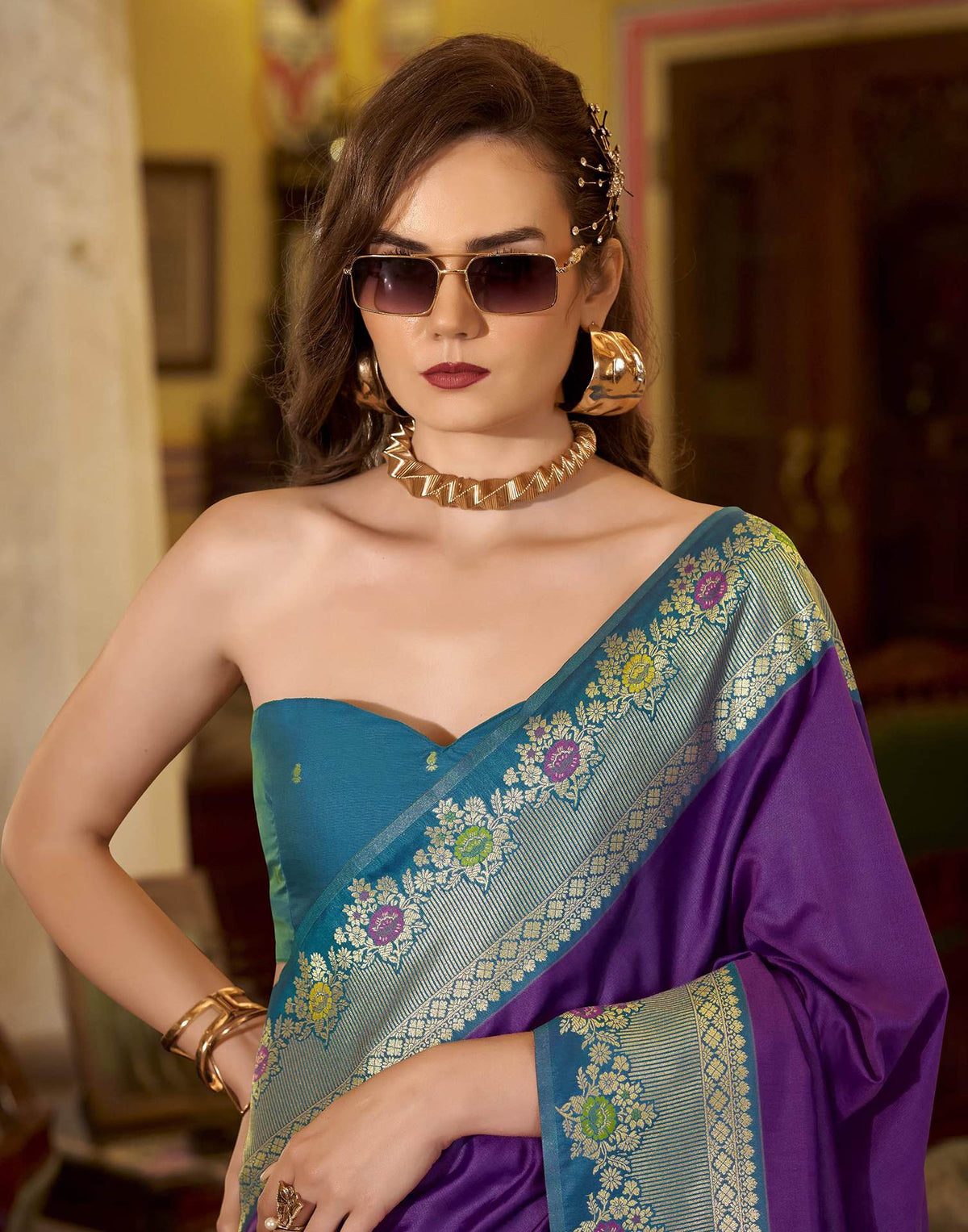 Magenta Silk Woven Saree