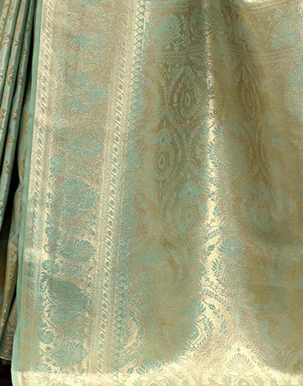 Mint Green Satin Woven Banarasi Saree
