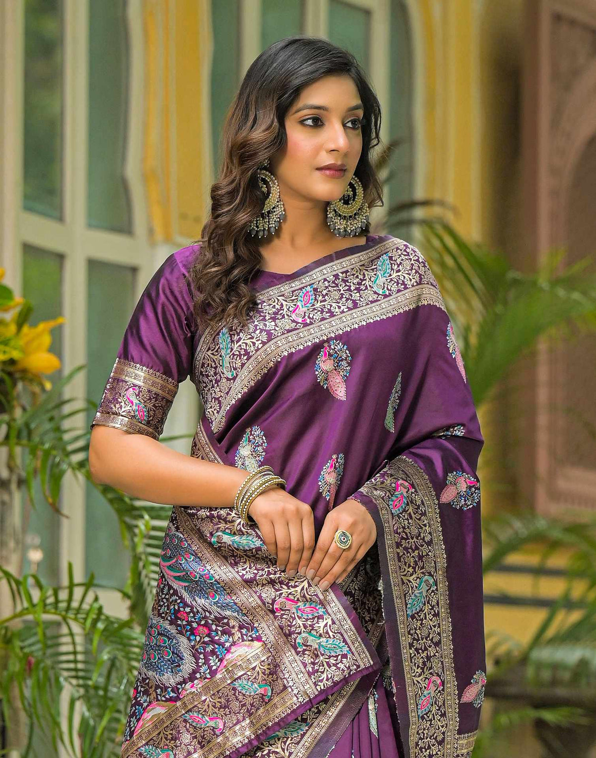Dark Purple Silk Woven Banarasi Saree