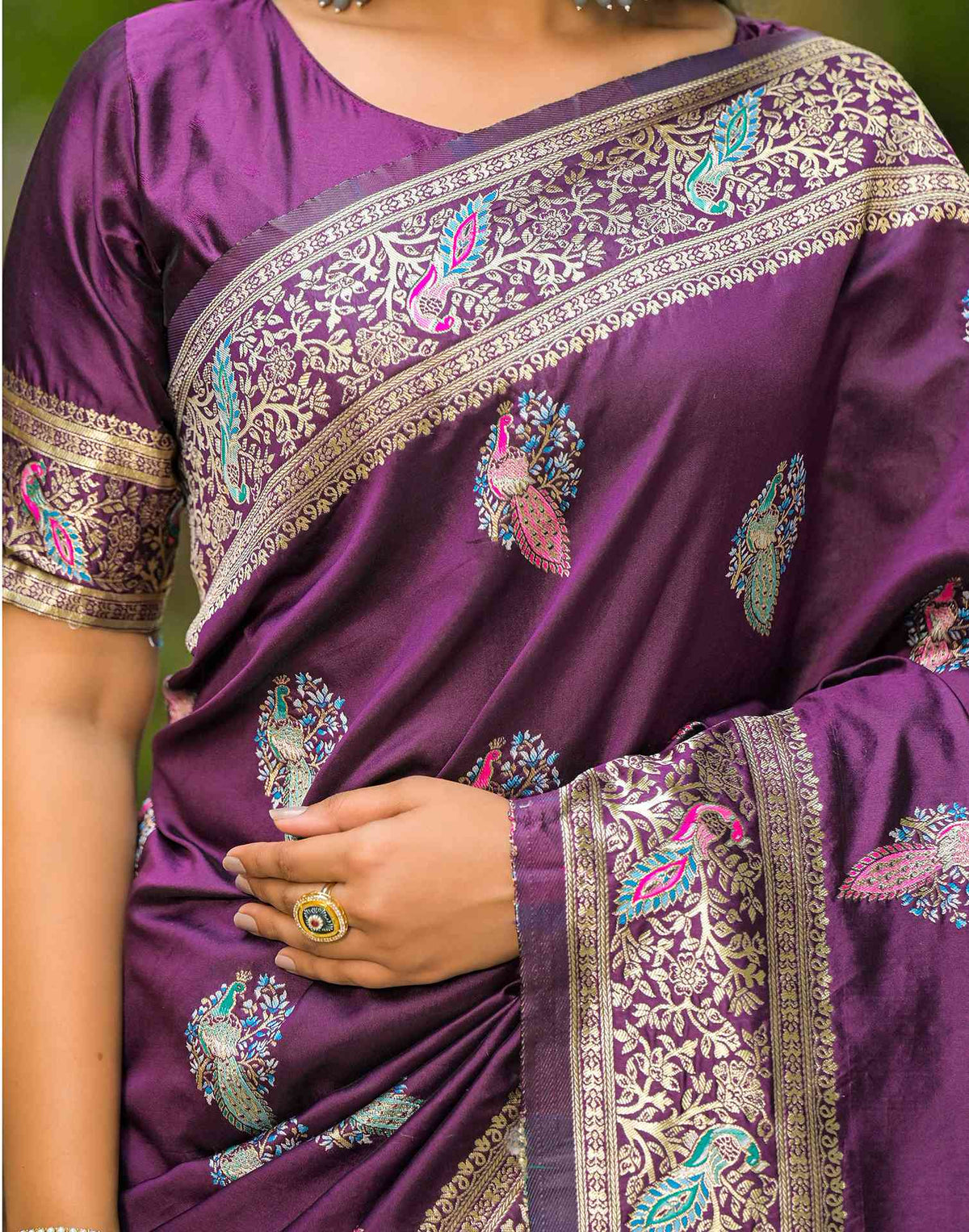 Dark Purple Silk Woven Banarasi Saree