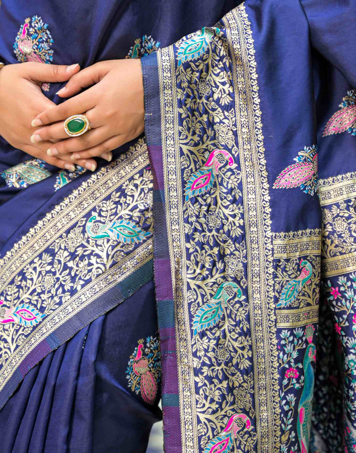 Navy Blue Silk Woven Banarasi Saree