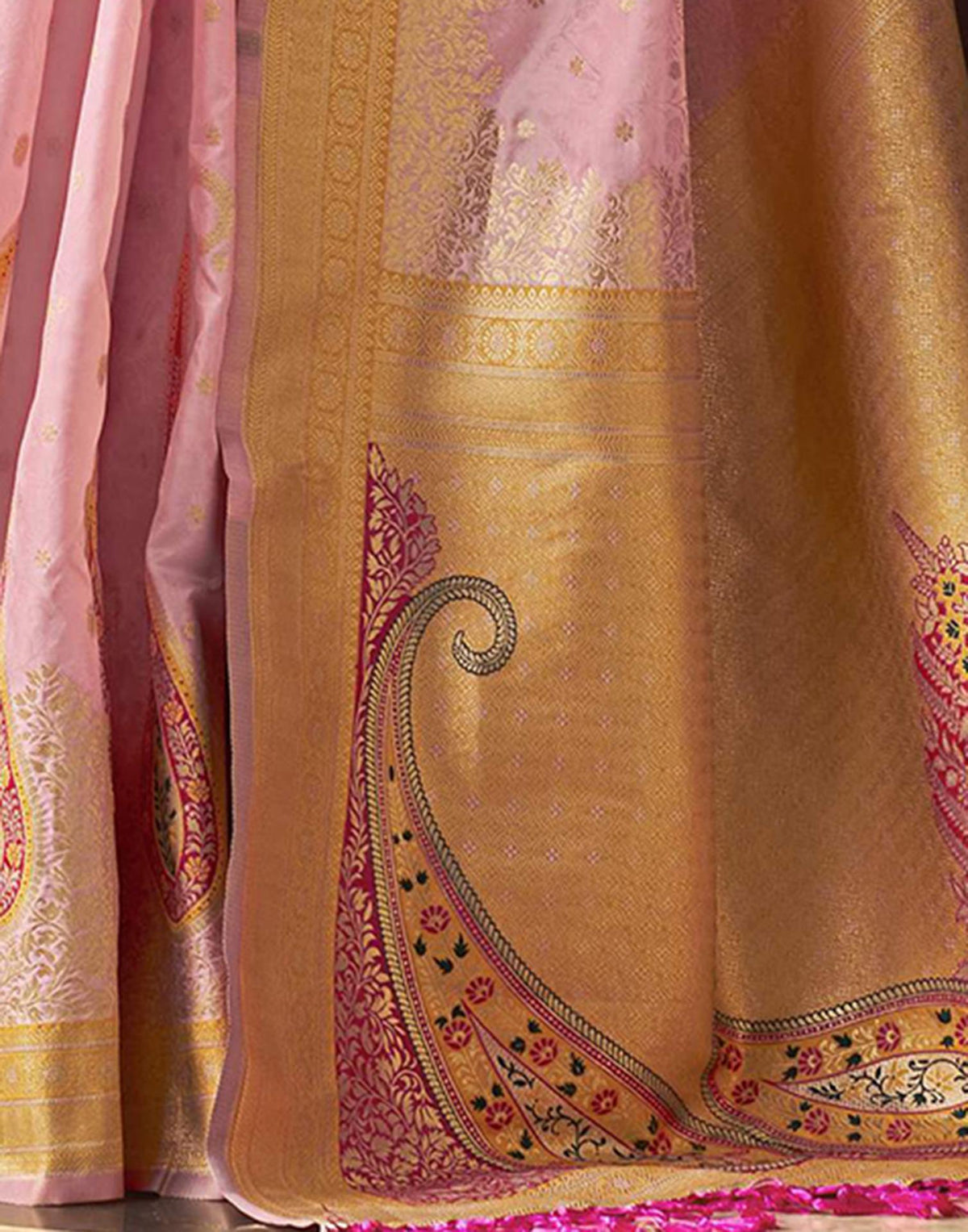 Baby Pink Silk Woven Banarasi Saree
