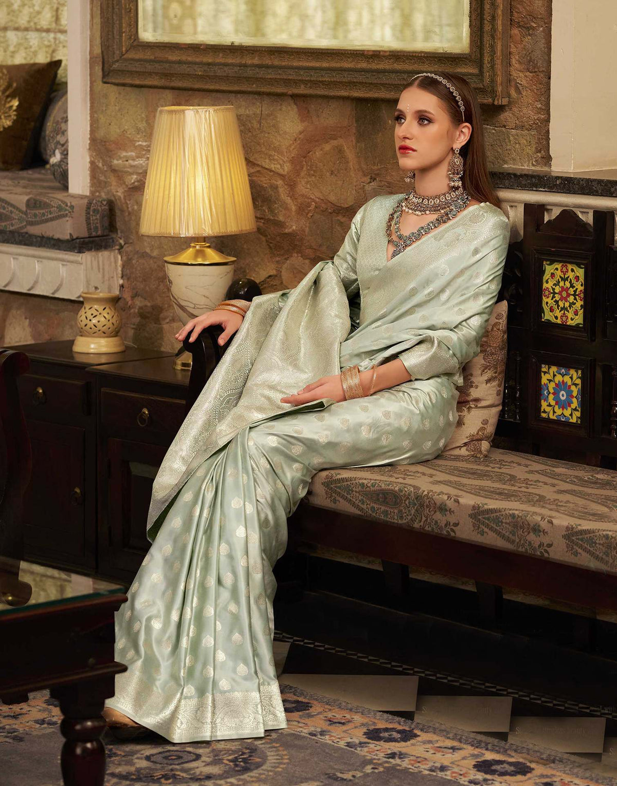 Light Pista Green Silk Woven Banarasi Saree