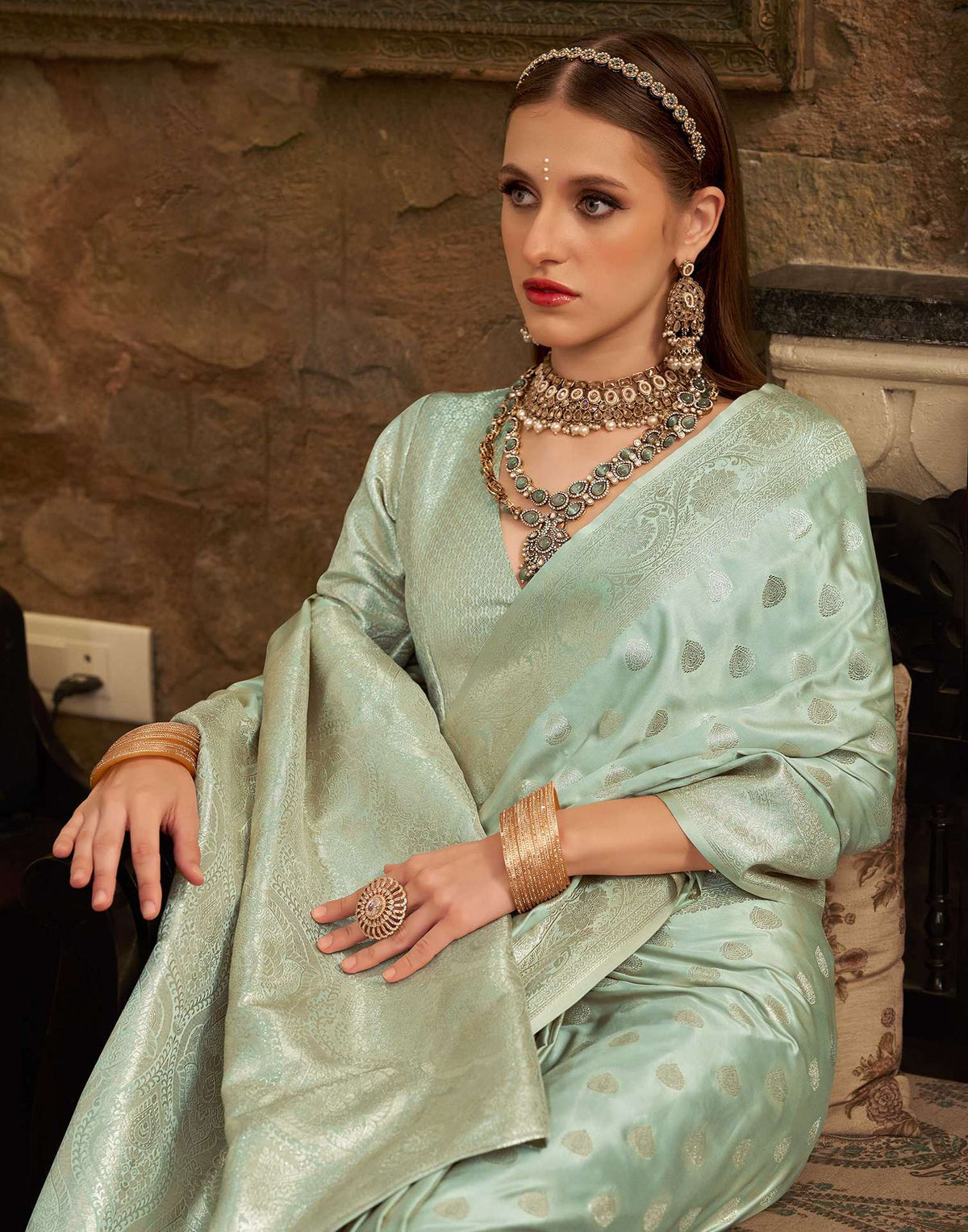 Mint Green Silk Woven Banarasi Saree