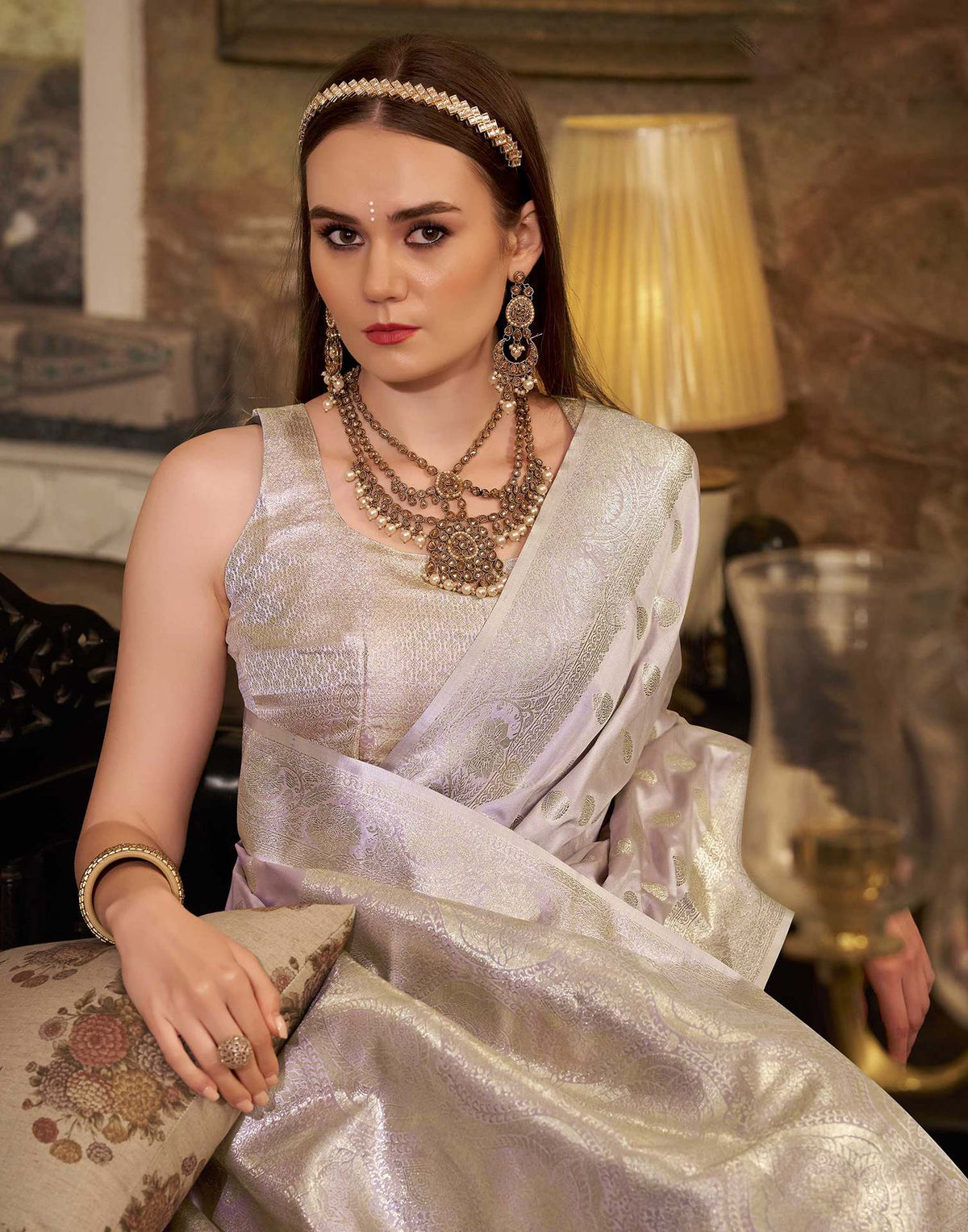 Lavender Silk Woven Banarasi Saree