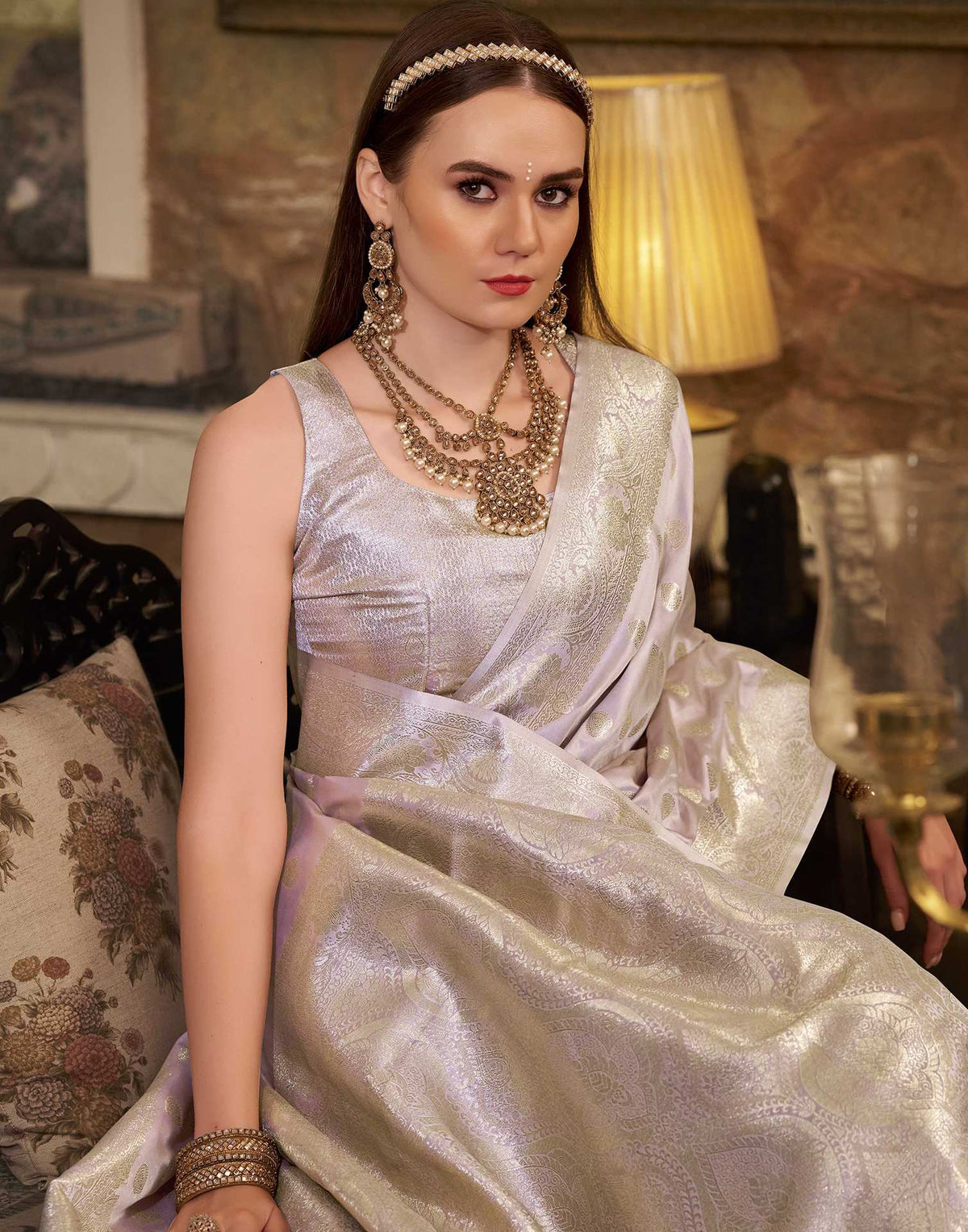 Lavender Silk Woven Banarasi Saree