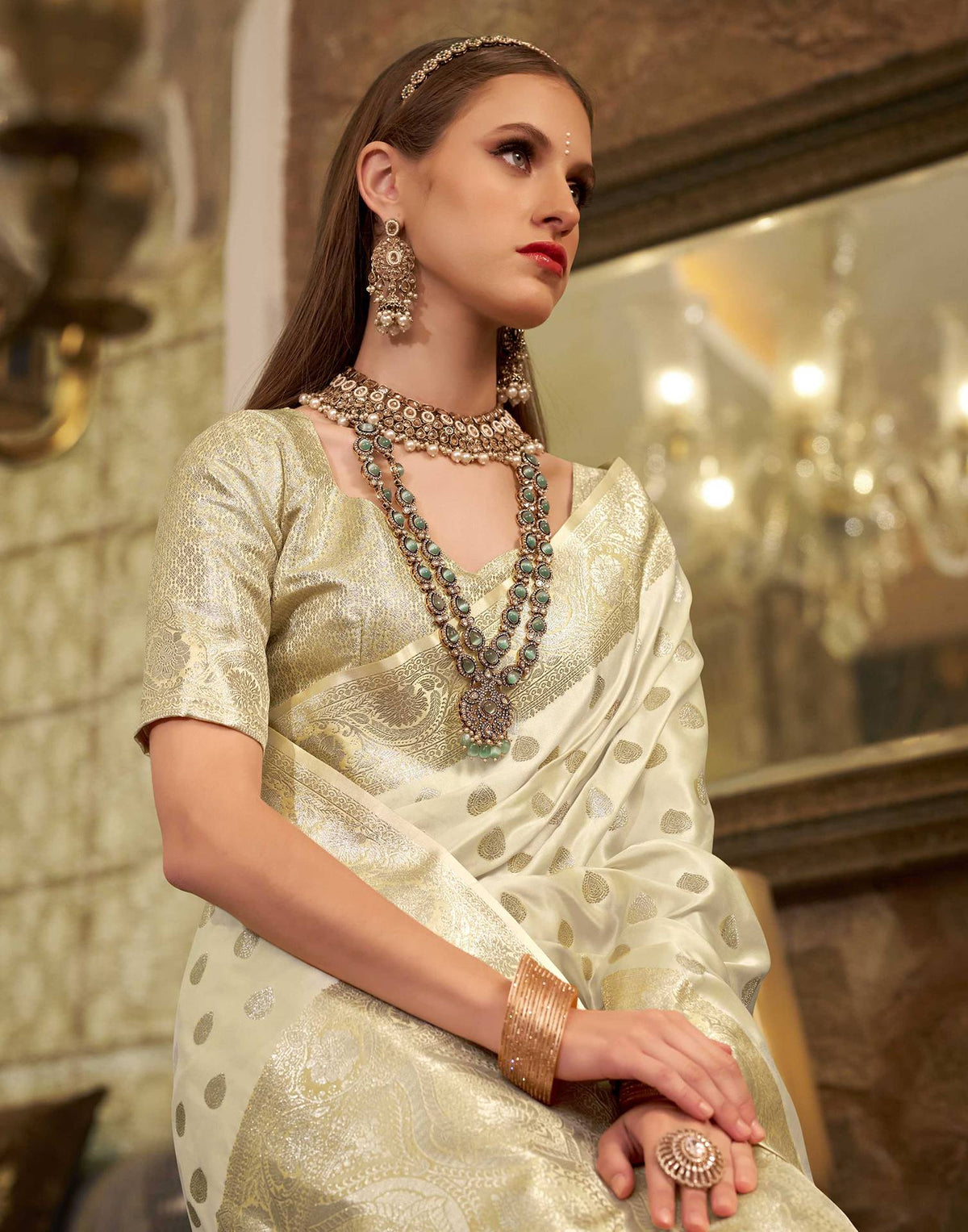 Off White Silk Woven Banarasi Saree