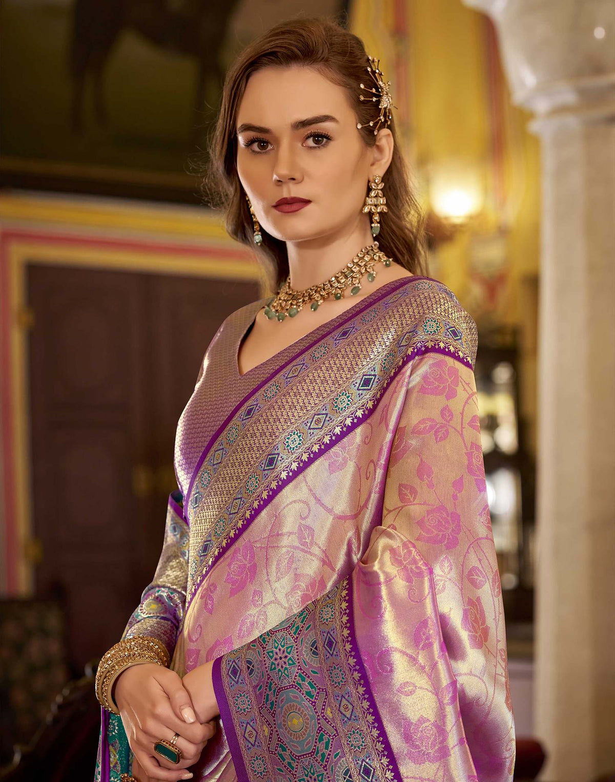 Pink Tissue Silk Woven Banarasi Saree