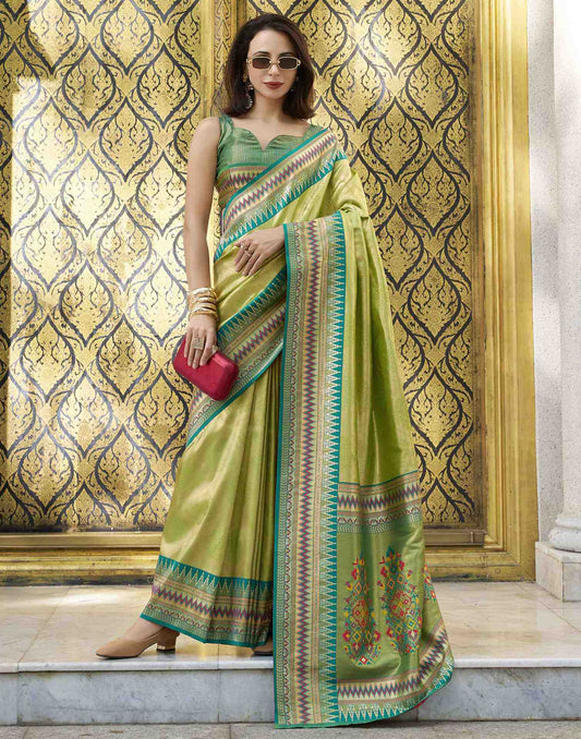 Parrot Green Tissue Silk Woven Paithani Saree